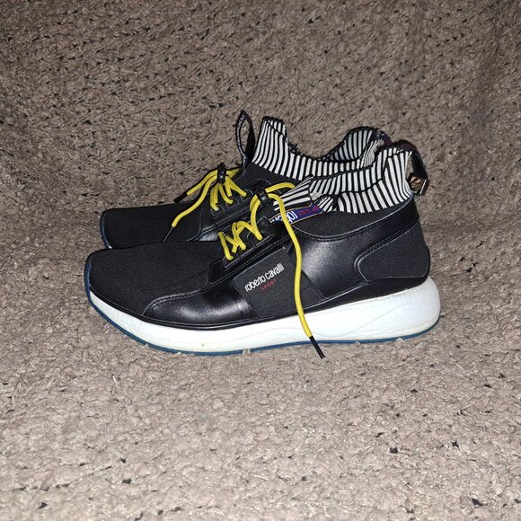 ROBERTO CAVALLI-Sport-Knitted Sock Sneakers-Black/Striped-Size 11.5-Excellent - Picture 2 of 8